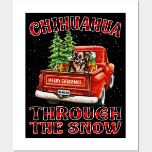 Christmas Chihuahua Through The Snow Dog Santa Truck Tree Posters and Art